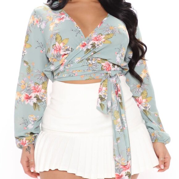 Fashion Nova Tops - Floral Green Surplice Top